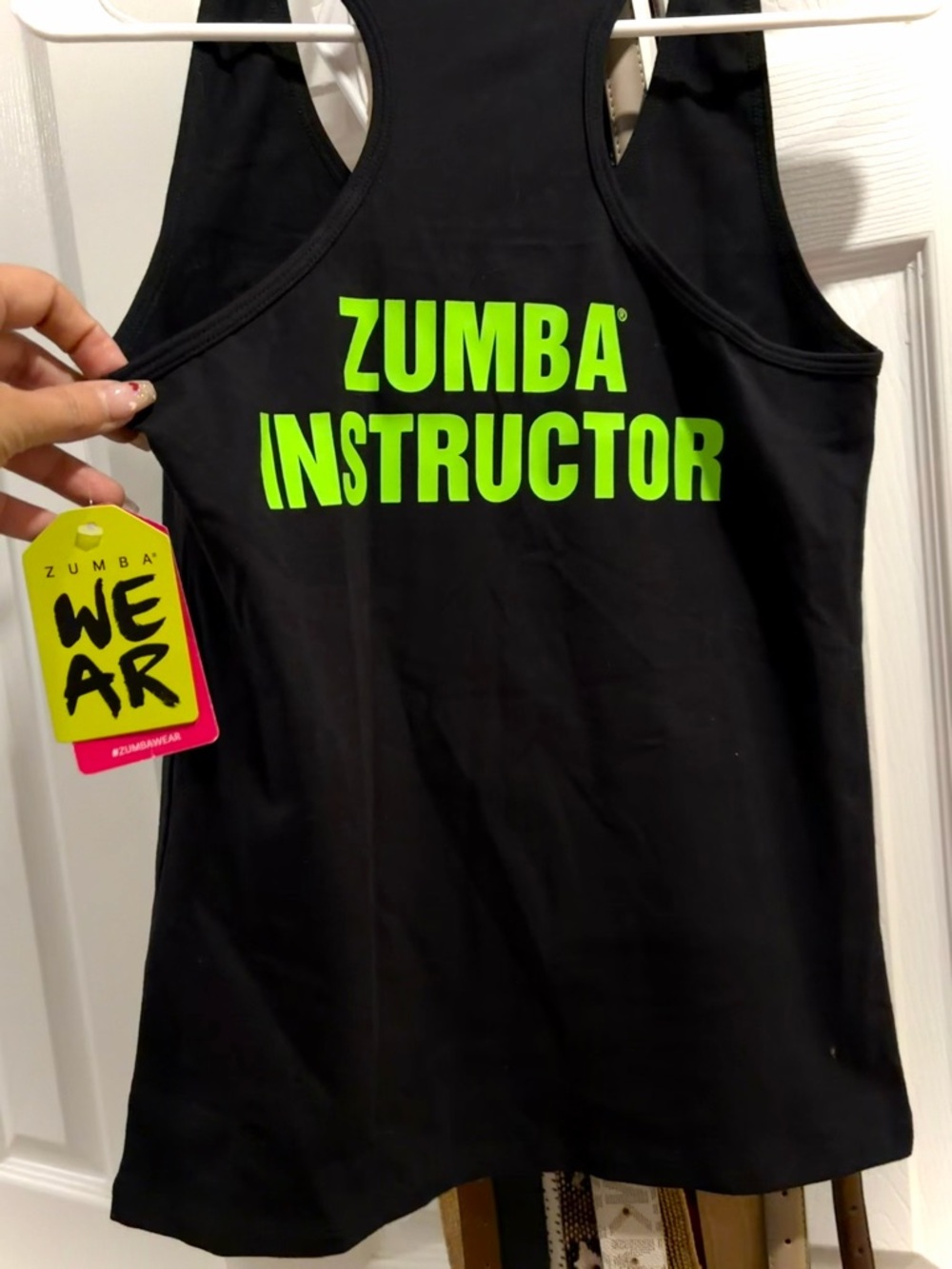 Zumba Instructor racerback Tank Top with Neon Pink, Green & Orange Graphic - Picture 3 of 3